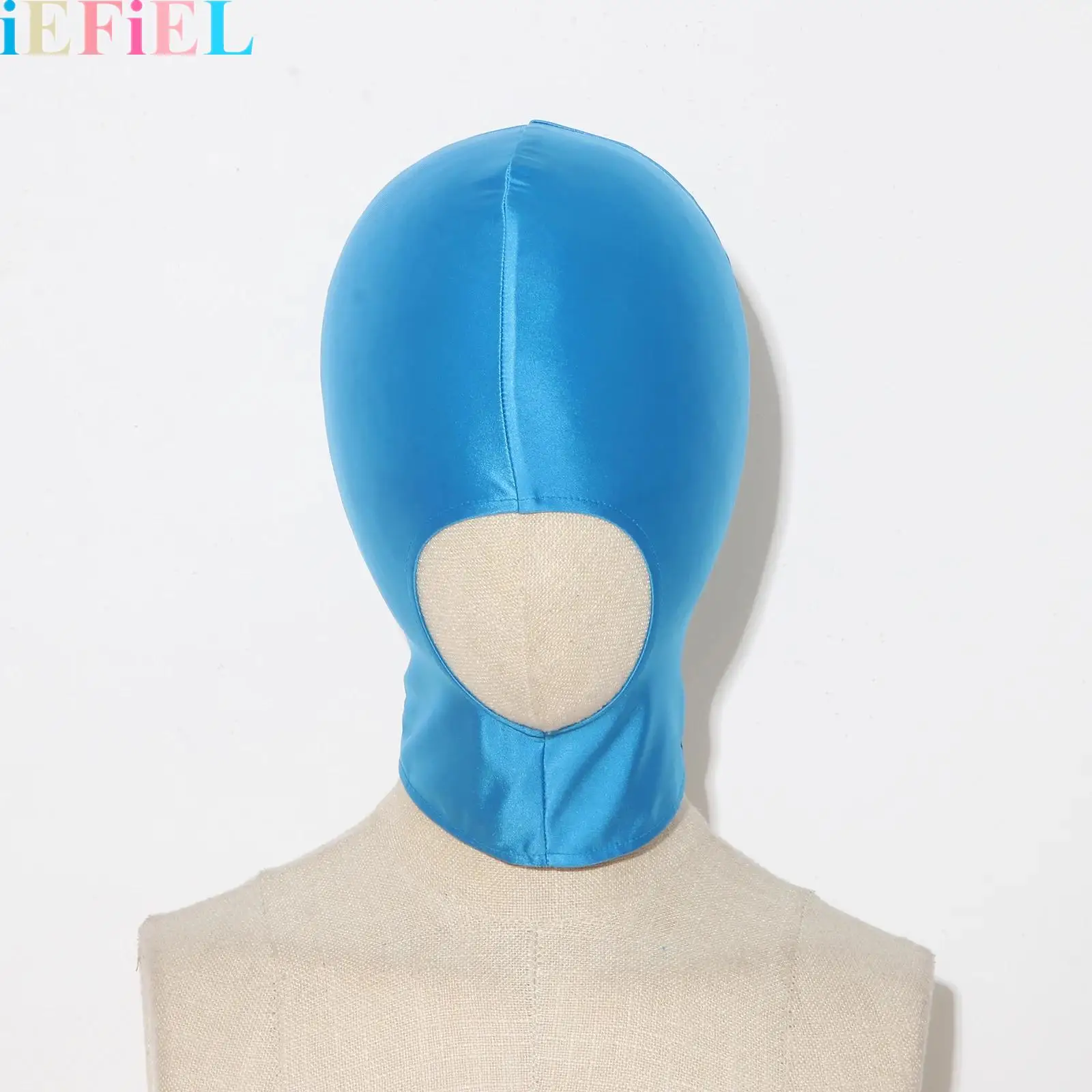 

Halloween Glossy Open Mouth Balaclava Mask Full-head Full-neck Cover Back Zipper Blindfold Hood Glossy Headgear