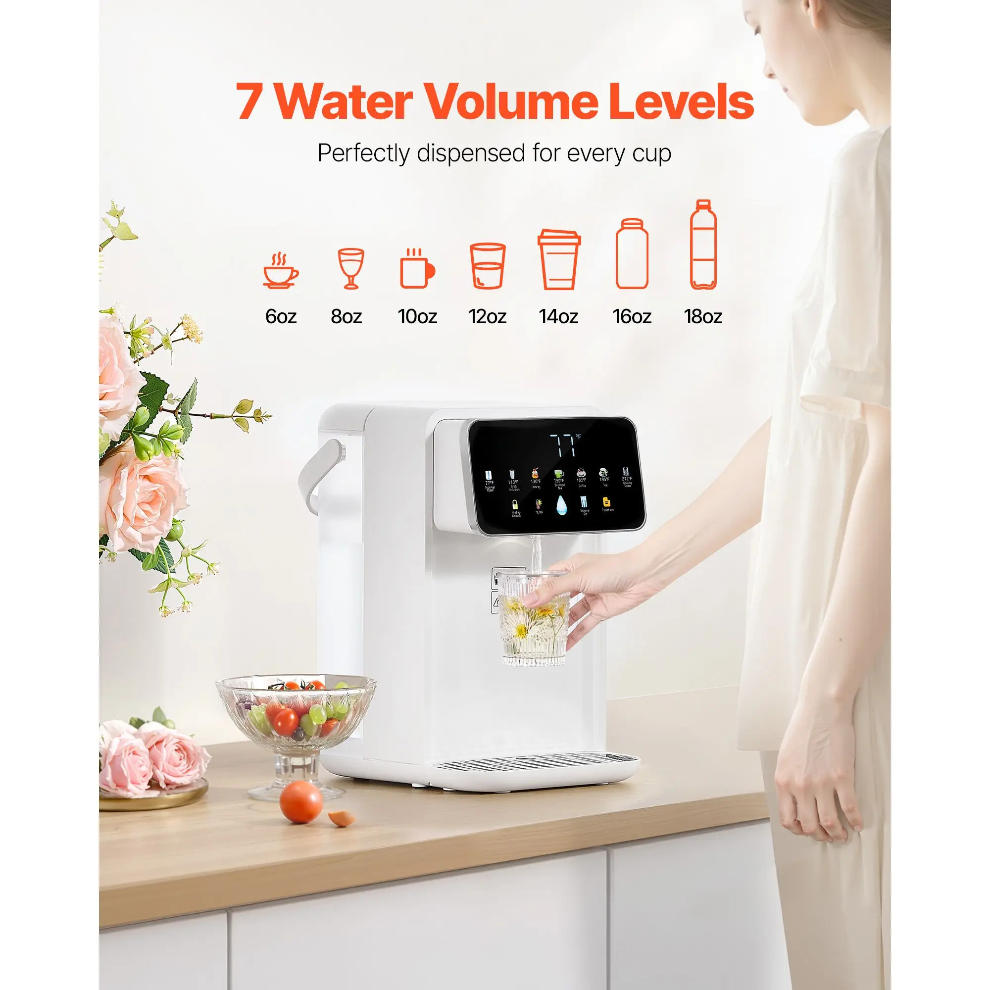 Instant Hot Water Dispenser, Countertop Boiling Water Dispenser with Adjustable 7 Temperatures & 7 Water Volumes, 118oz Removable Water Tank, Quick Heating with Touchscreen & Child Lock for Home