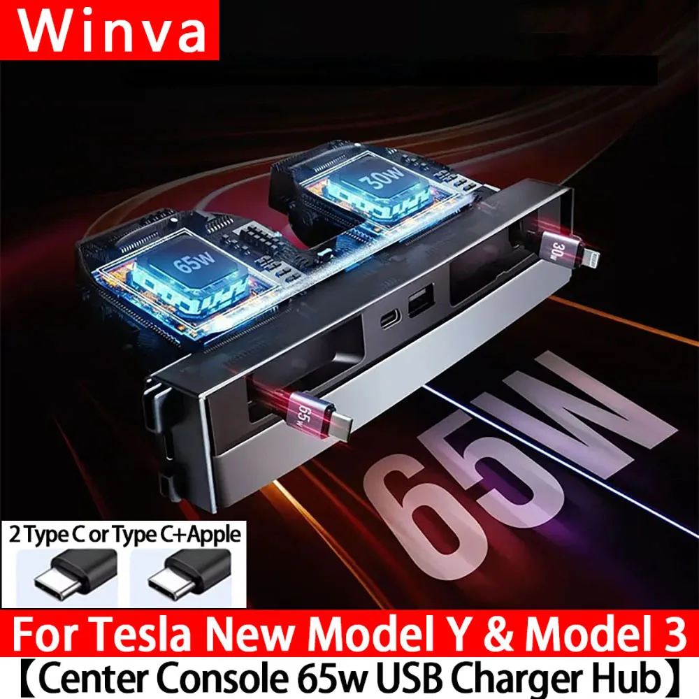 

For Tesla New Model Y Juniper And Model 3 Highland Retractable Center Console USB Hub Fast Charging Phone Charger Dock Station