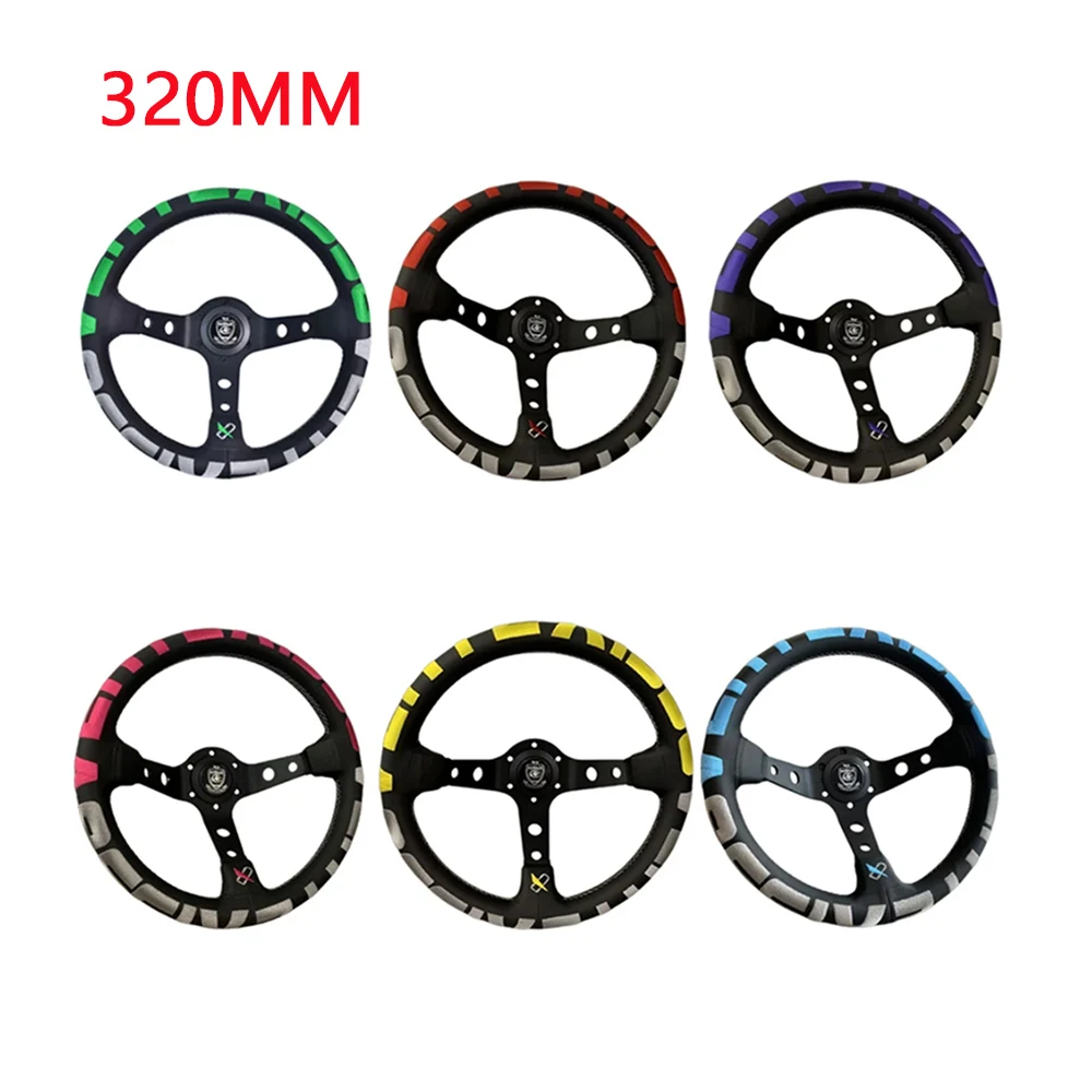

VERTEX Special Sale 320mm Sports Steering Wheel Black Leather Depth Racing Steering Wheel with Color Embroidery Stitching