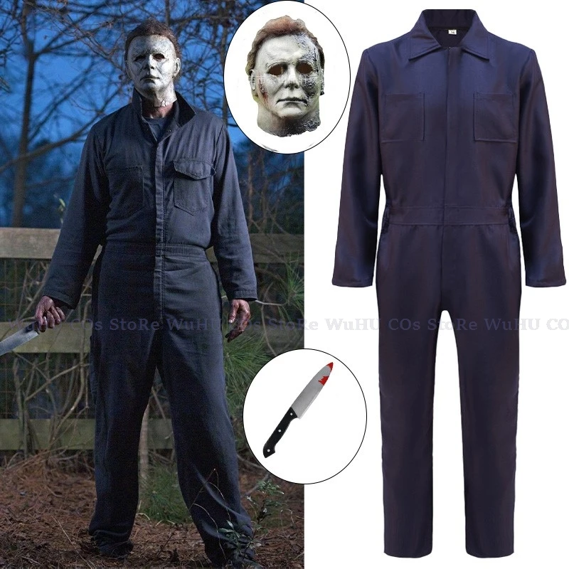 Michael Myers Cosplay Jumpsuits Man Bleach Costume Outfits Bodysuit Mask Knife Halloween Carnival Suit Clothing