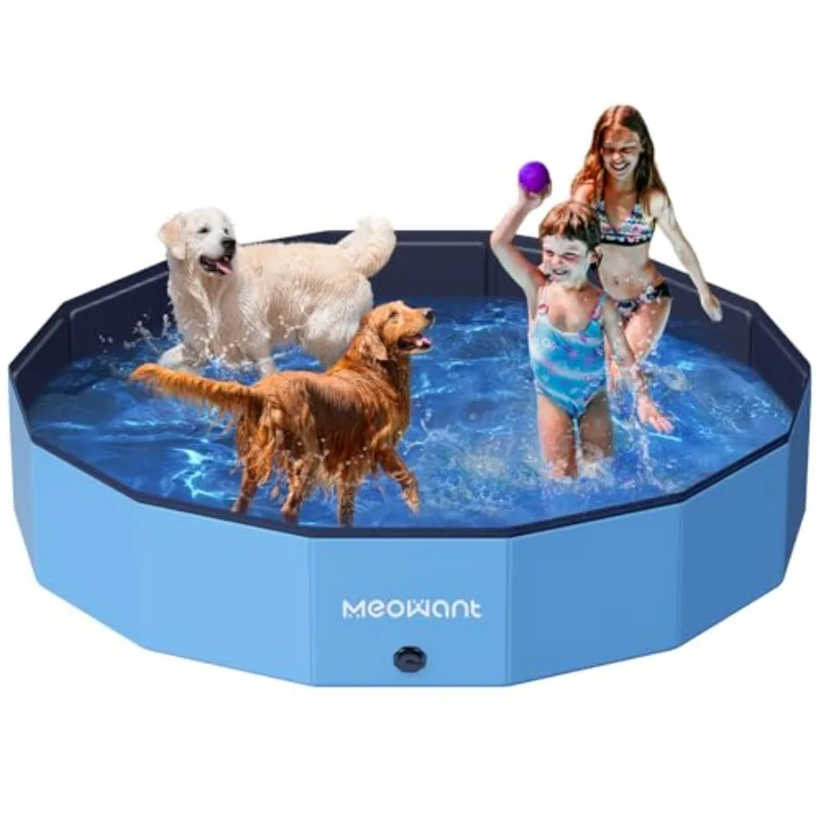 

Foldable dog pools for large dogs: hard plastic, blue, XXL-71'' × 12'', collapsible, portable, extra-large capacity