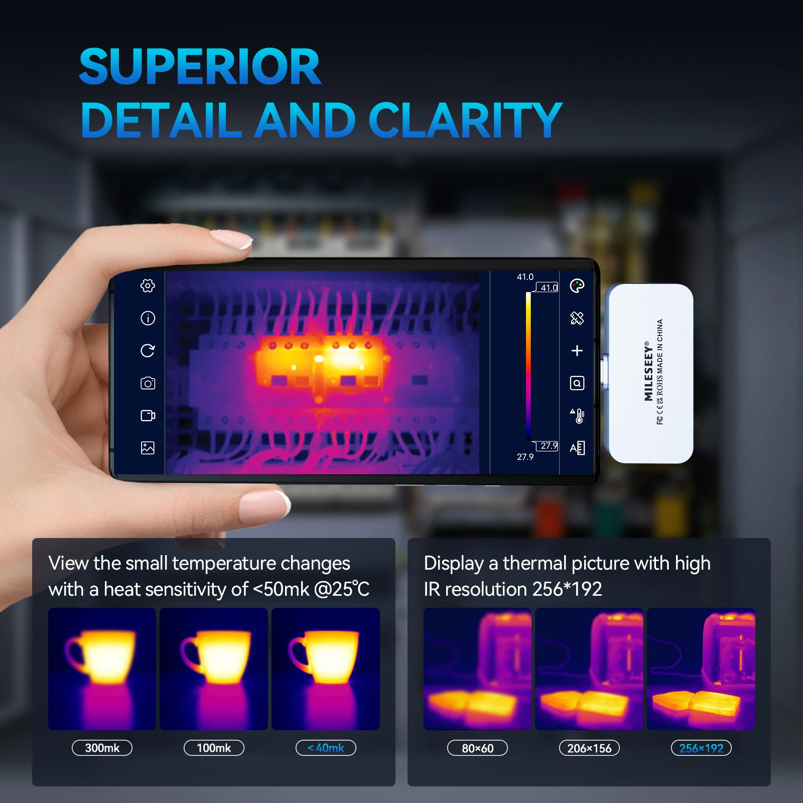 Imagem -03 - Mileseey-mini Câmera de Imagem Térmica Tr256i Tr160i 256x192 Usb tipo c Otg para Android Detector de Temperatura Infravermelho com Aplicativo