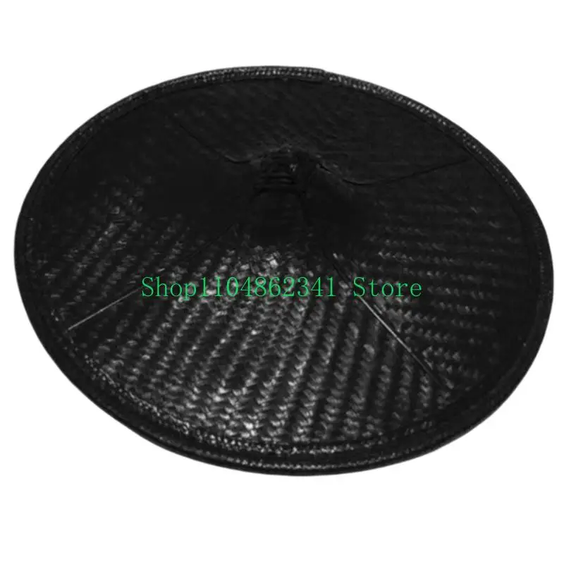 652F Braided Bamboo Conical Hat Broad Shade Hat with Chin Tie for Folk Dance Costumes Festival Wear Travel Photos