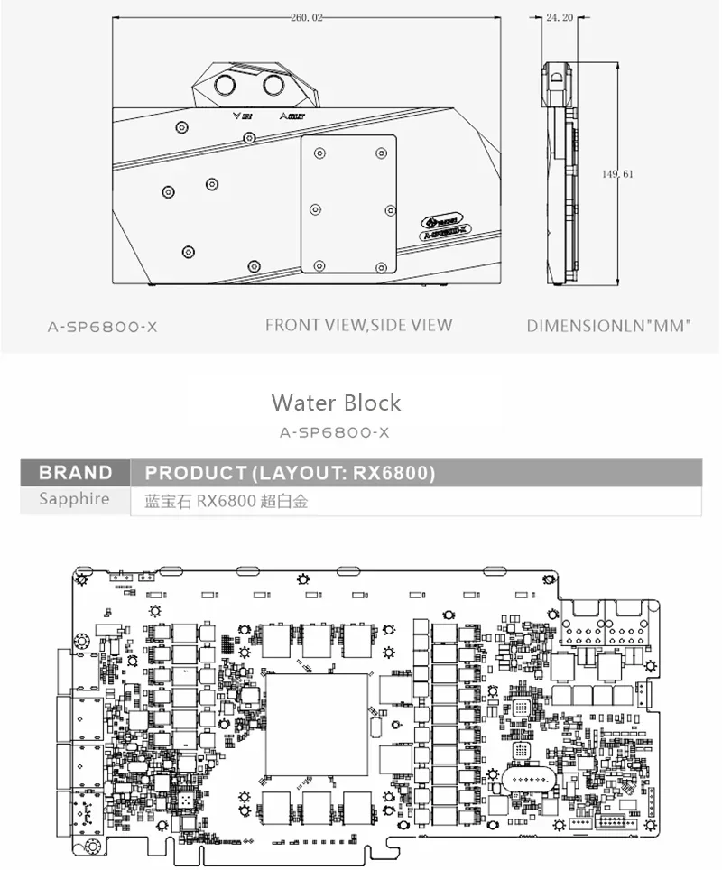Bykski Water Block Use for  Sapphire Radeon RX 6800 Nitro+  GPU Card / Full Cover Copper Radiator with Backplane /A-SP6800-X