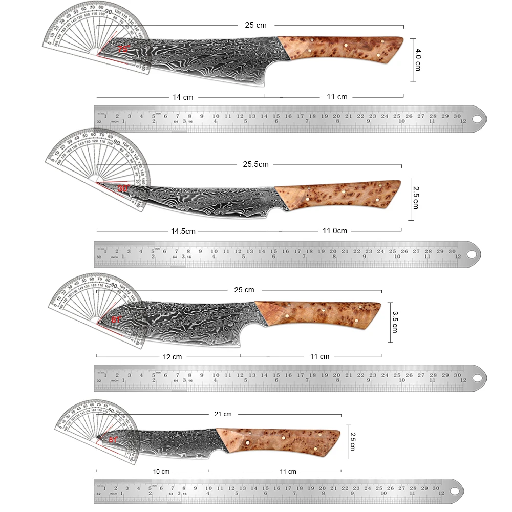 XITUO Japanese Kitchen Utility Knife 1-4PCS,Handcrafted Damascus Steel Knife,Super Sharp Paring knife,Full Tang Pakkawood Handle