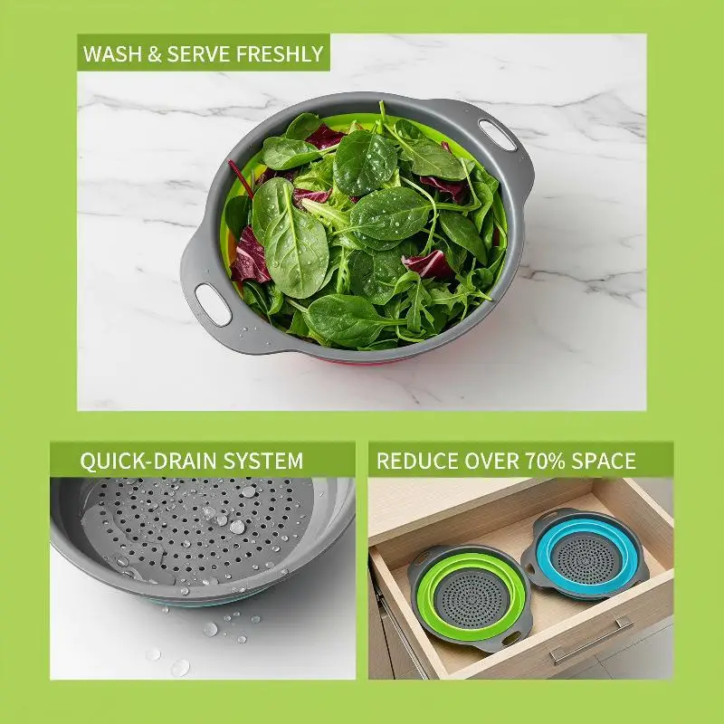 Hoyytu Silicone Folding Drainer Basket Fruit Vegetable Foldable Colander Kitchen Strain