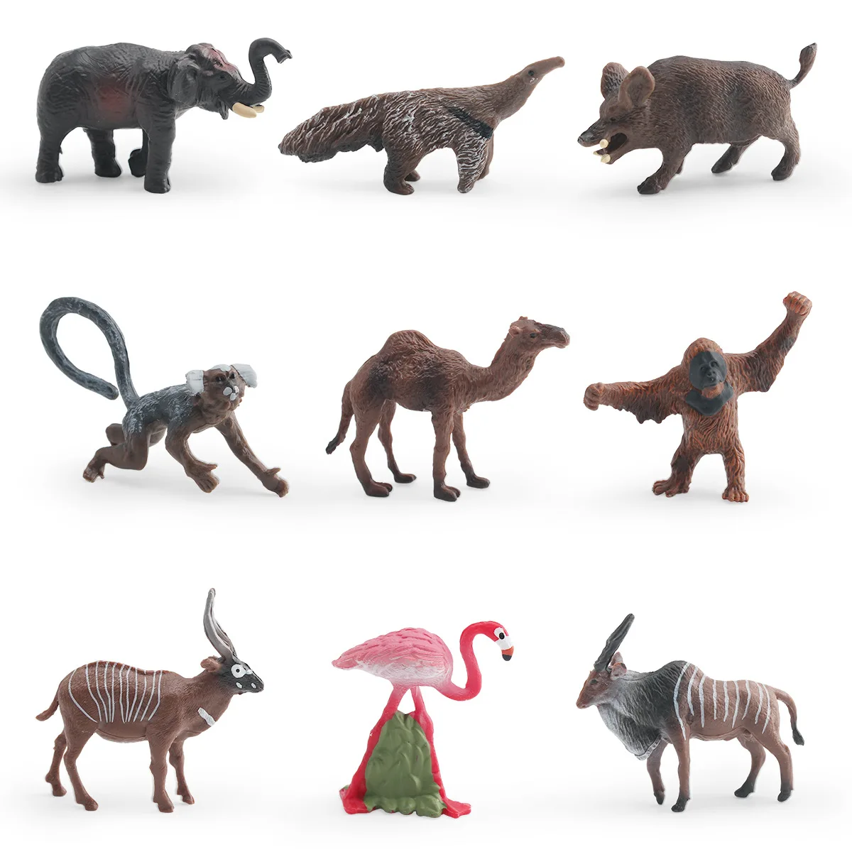 Realistic Wildlife Model Toys for Kids Camel Anteater Antelope Monkey Wild Boar Flamingo Gorilla Fantasy Figurines