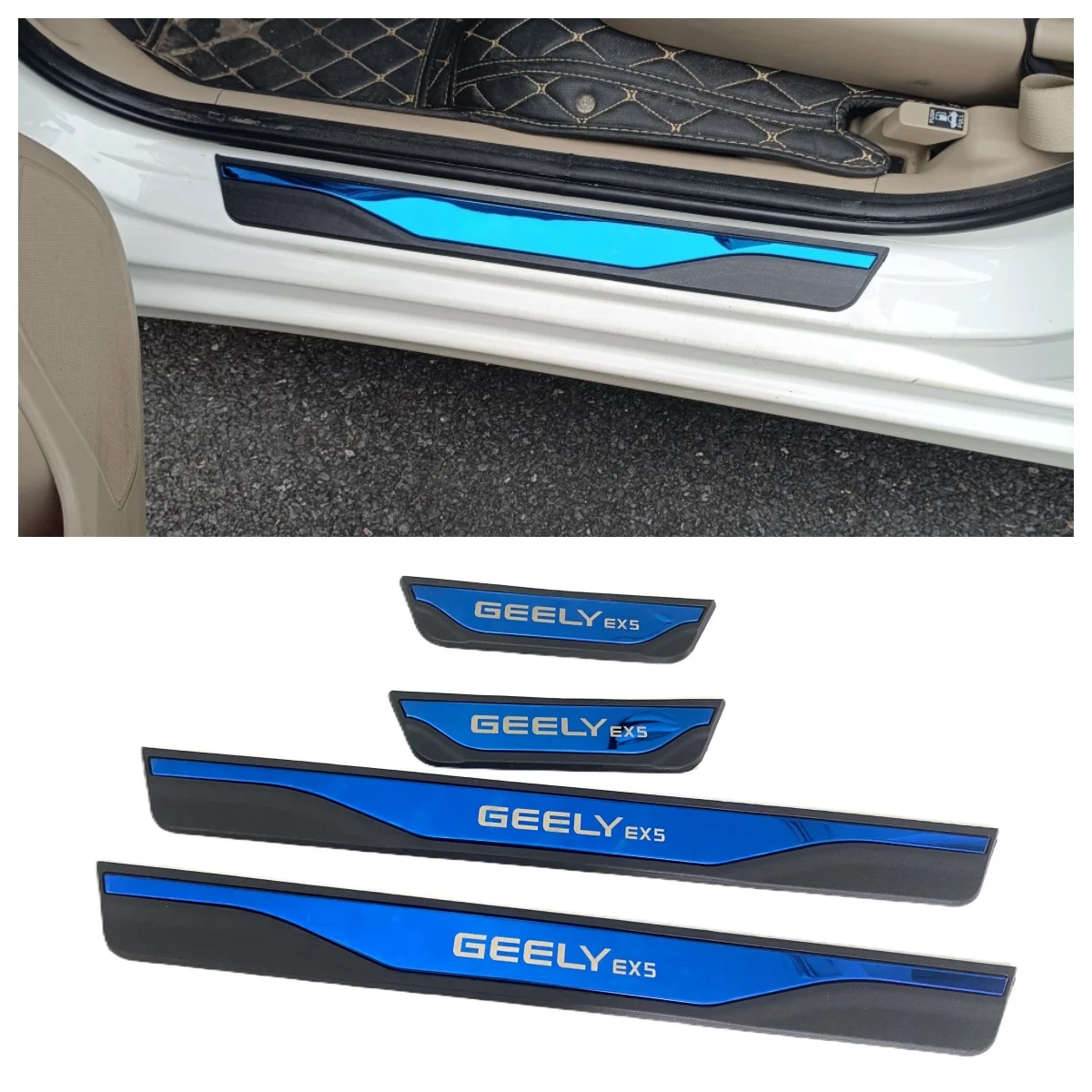 Stainless Steel Car Door Sill Scuff Plate For Geely EX5 Self-adhesive Step Trim Interior Molding Exterior Modification Accessory