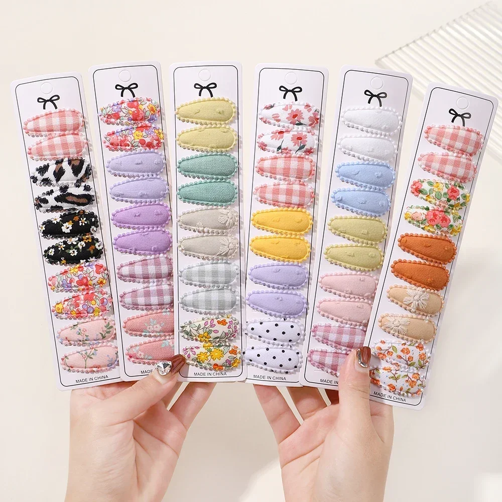 10/20Pcs Print Cotton Alloy Hair Clip Hairpin for Girl Fabric Plaid Mini BB Hairgripes Sweet Headwear Kids Hair Accessories Gift