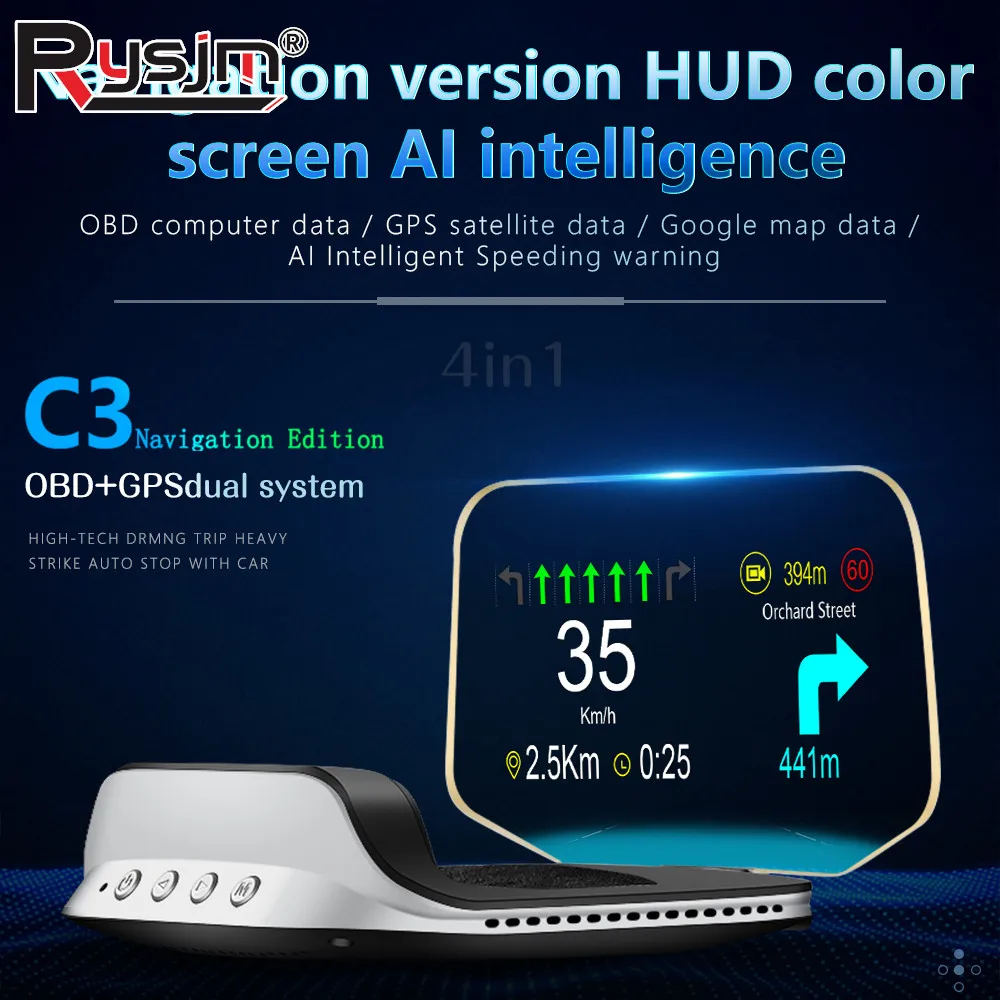 C3 / C3 Navigation Car HUD OBD2 Head Up Display HUD Projector Digital Speedometer On-board Computer Water Tempe Safety Alarm