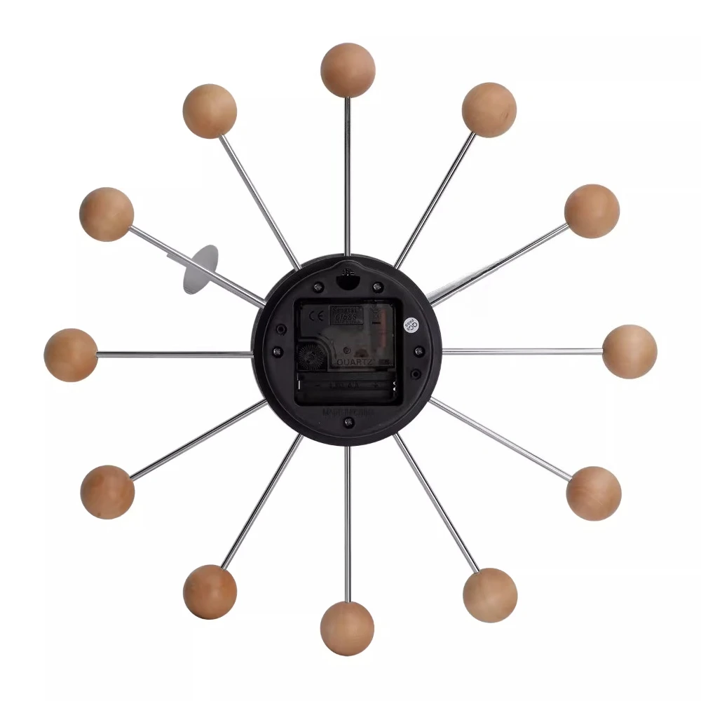 

Modern Design Metal Wooden Ball Wall Clock Home Decoration Fashion Living Room Wall Watch Nordic Style Silent Wall Clock