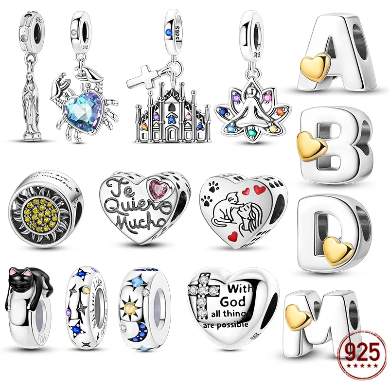 

925 Sterling Silver Charms Bead Stars Moon Cat Crab Lotus Pendants Fit Original Bracelet DIY Women Gift