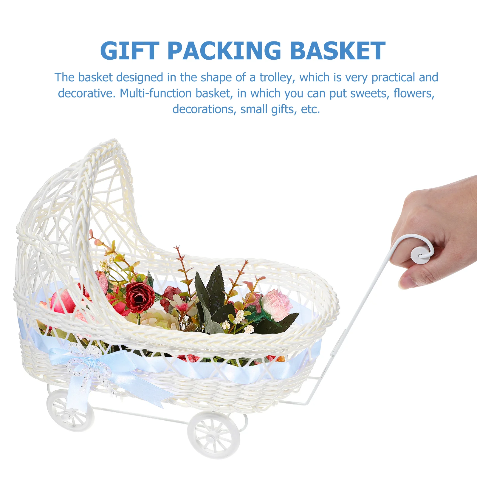 Cesta tejida para carrito de bebé, cestas de almacenamiento multifuncionales para recuerdo de fiesta, decoración de regalo de flores y dulces, Baby Shower