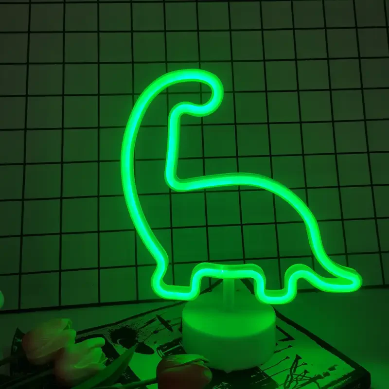 

Green Dinosaur LED Neon Light Sign with Holder Base Battery or USB Powered LED Neon Lights Palm Tree Design Home Decor Wedding
