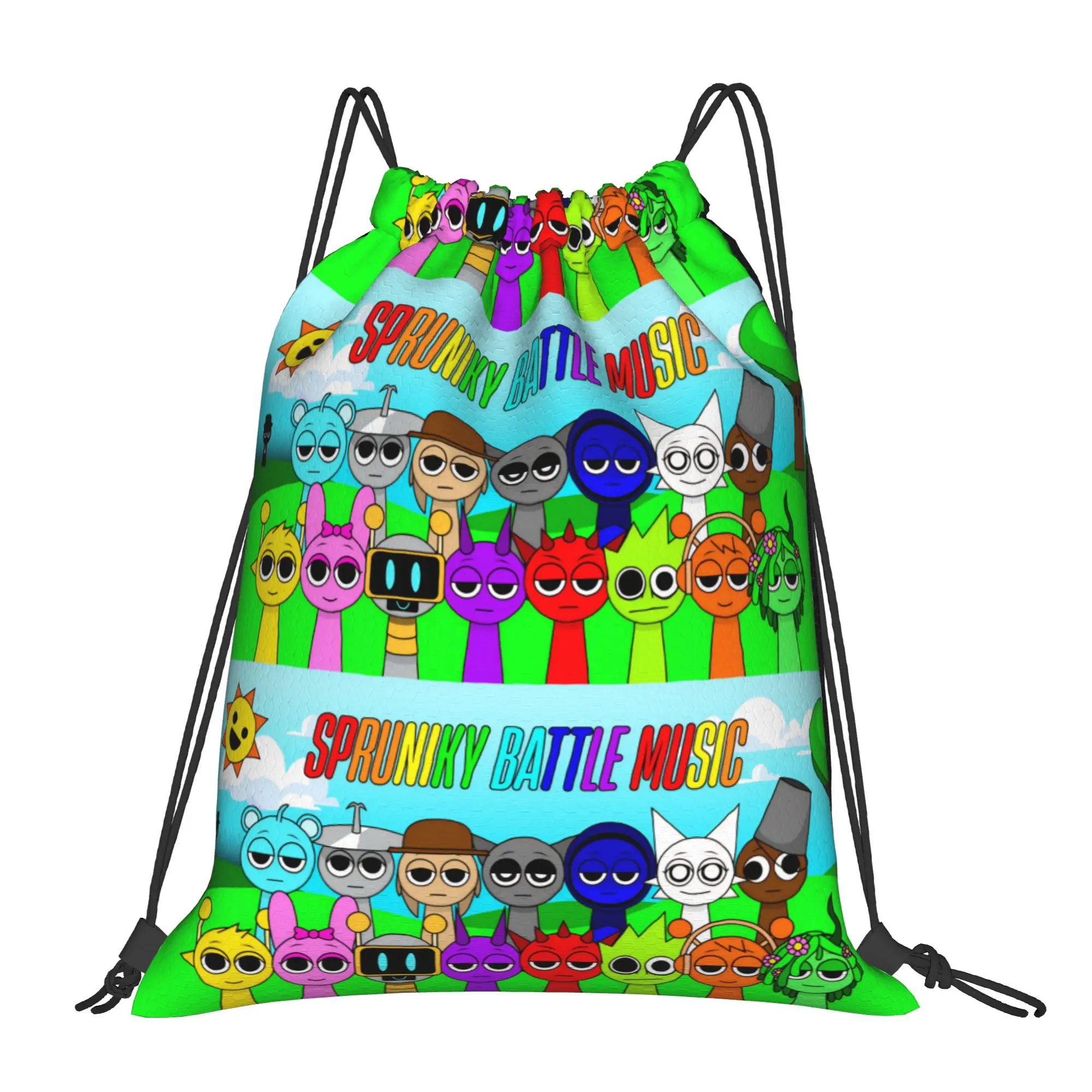 Sprunki Game Drawstring Backpack Sports Gym Bag Water Resistant Cartoon String Sackpack for Hiking 36cm (W) x 43cm (H)