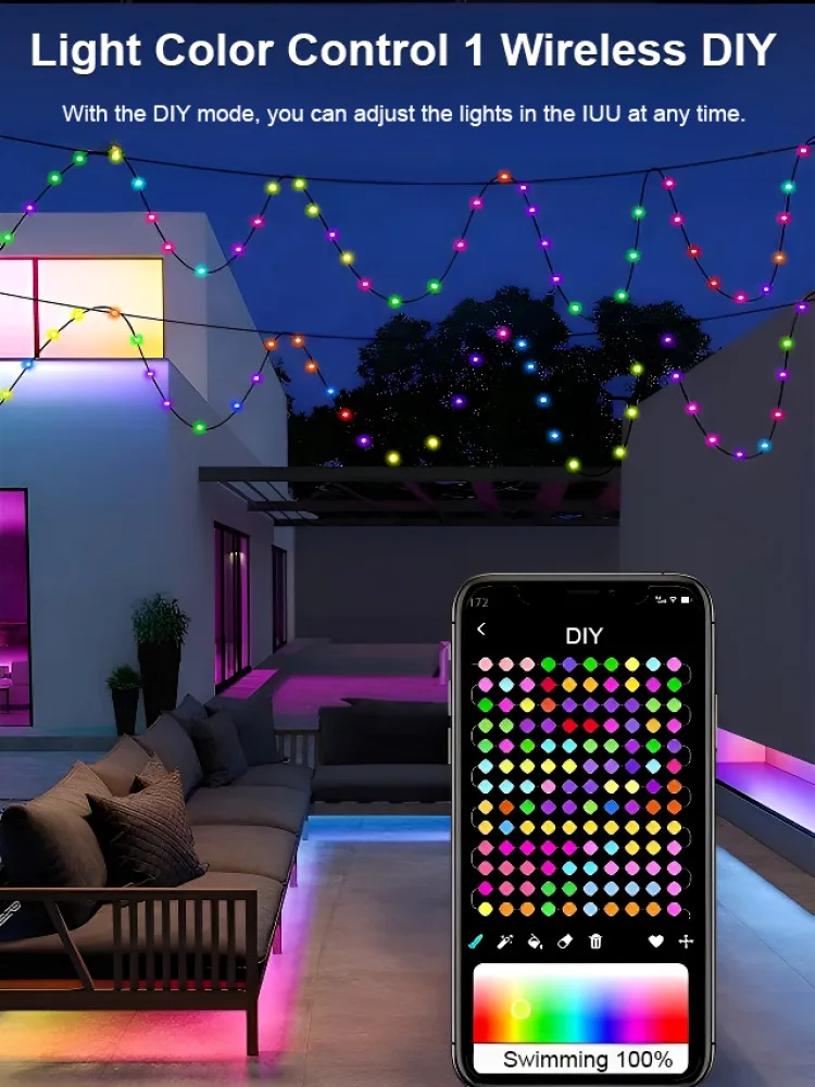 Tira de luces LED RGB con Control de punto inteligente, luces de Control de sonido, Control por aplicación Bluetooth para teléfono móvil, decoración DIY, luces de correr