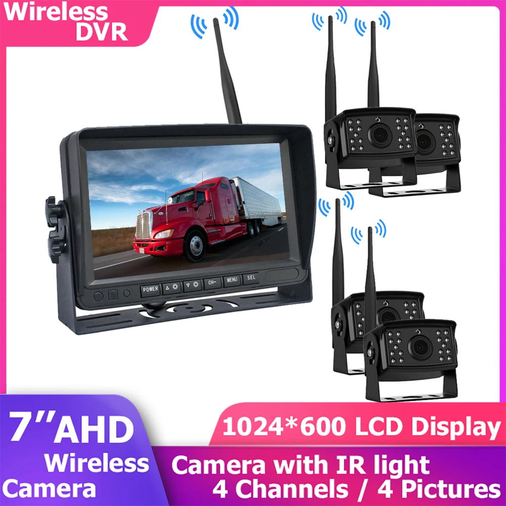 7''AHD Wireless Car Monitor DVR LCD Display Vehicle Screen Rear View Reverse Backup Camera Recorder Wifi Camera For Truck Bus