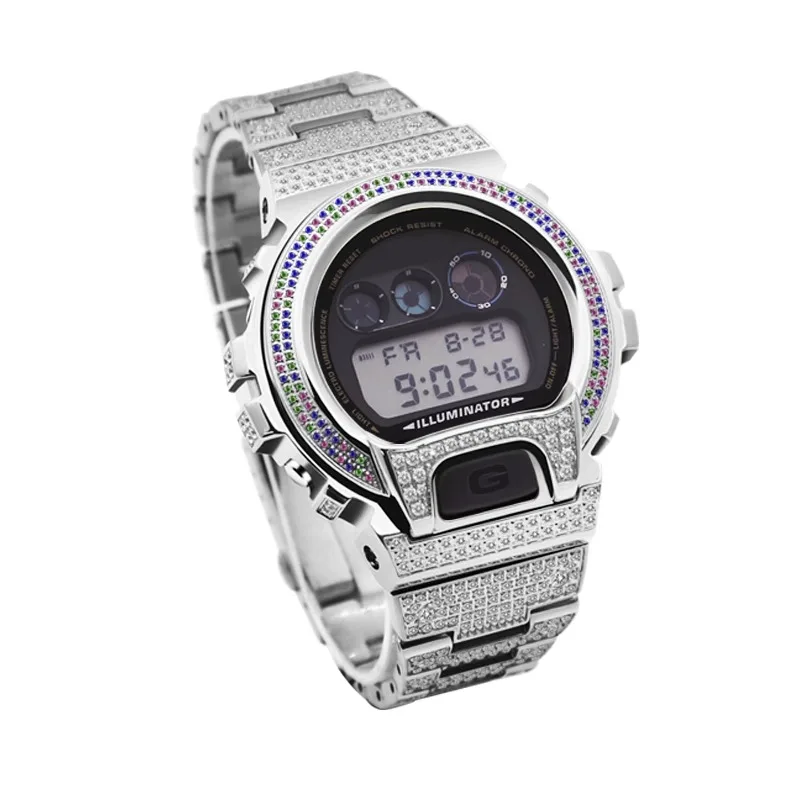 DW6900 Mod Kit Casio G-Shock DW-6900 시리즈 스테인레스 스틸 베젤 스트랩 남성용 시계 액세서리 용 수정 된 금속 케이스 + 팔찌