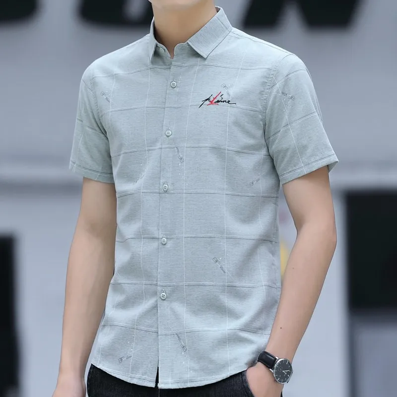 Summer Men Shirt Casual Business Embroidery Male Short Sleeve Cotton Lapel Buttoned Tops Cotton Shirt Dropship Male Brand Top