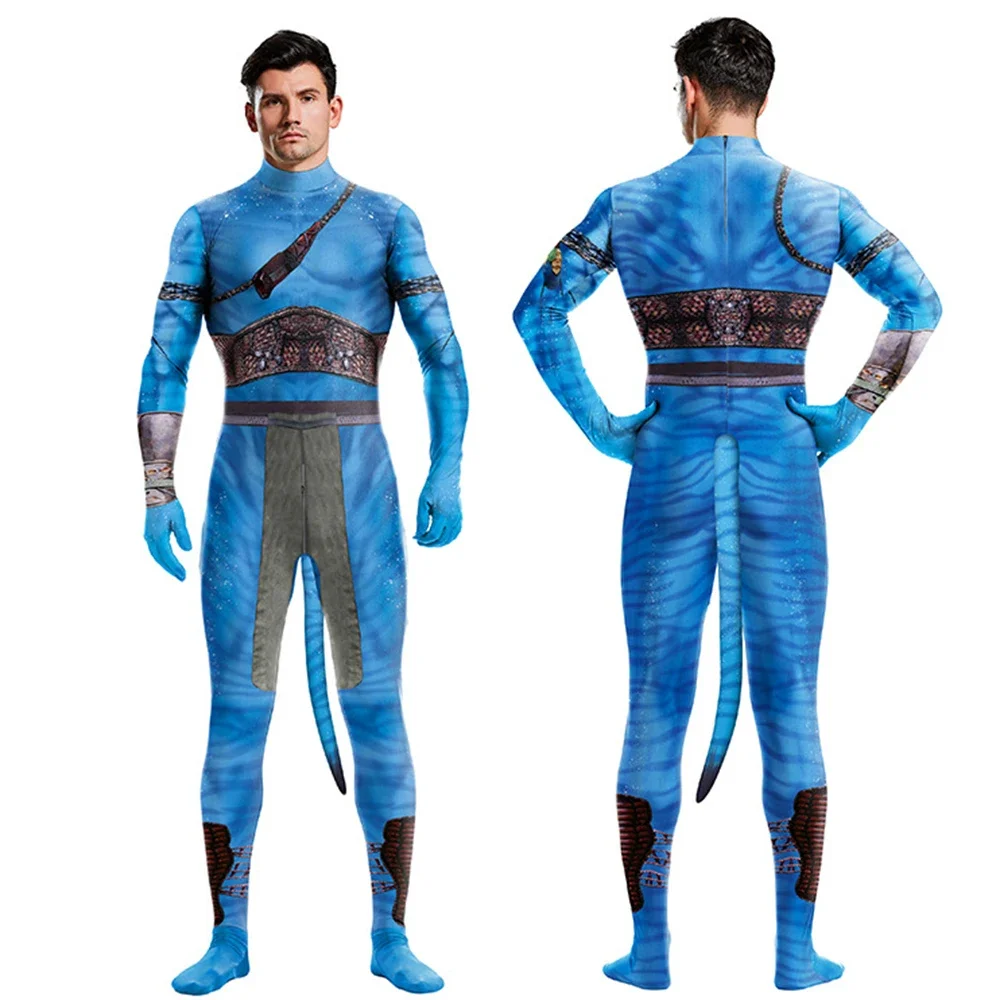 carnival Avatar Cosplay Costume Carnival Movie Themed 3D Digital Print Elastic Zentai Pet Suit Purim Catsuit Blue Alien Bodysuit