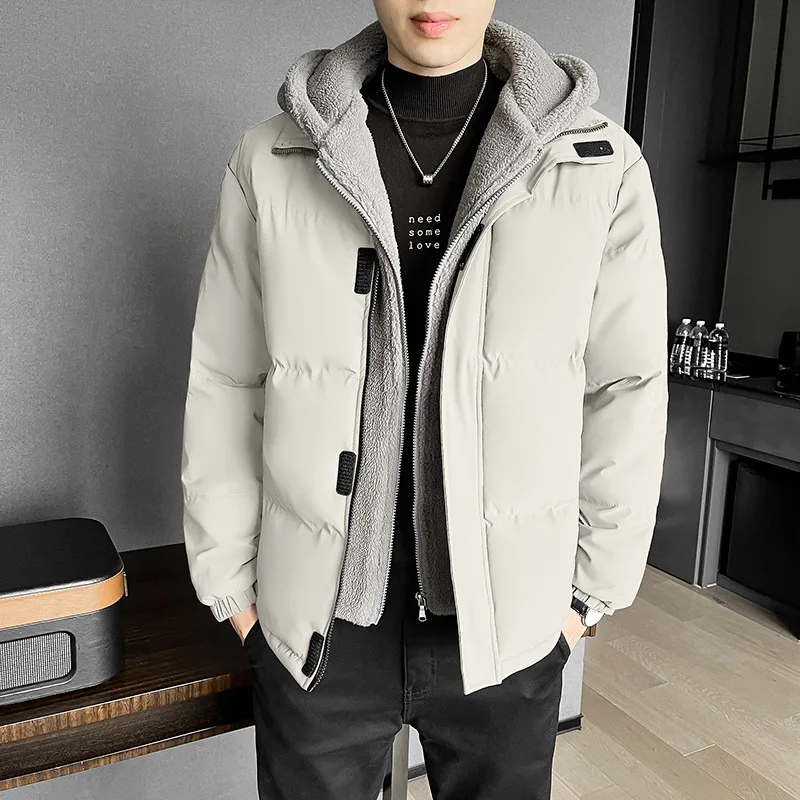 

Men's Color-coded Casual Trendy Loose Plus Size Zipper Polar Fleece Parkas New Fashion Winter Simple Basic Male Clothes Coats