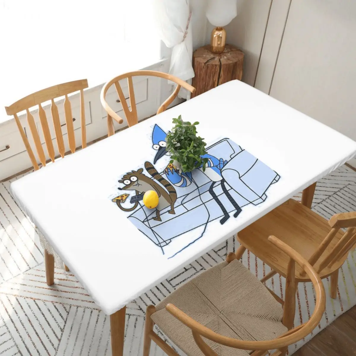 Mordecai And Rigby Pizza And Video Games Custom Rectangular Tablecloth Oilproof Table Cover for Dining Events Table Cloth