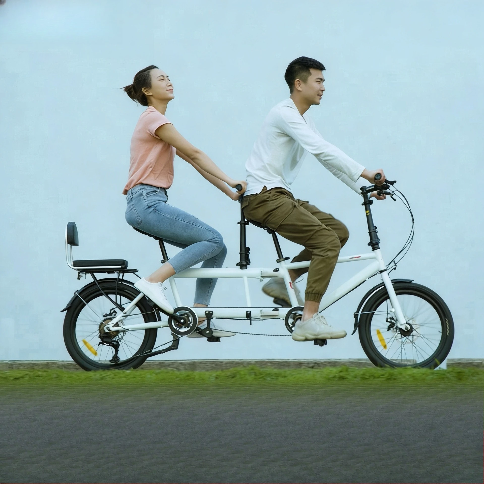 Double bicycle folding variable speed parent-child family with baby three-person scenic rental sightseeing two-person ride