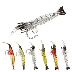 Señuelos de Pesca de simulación de silicona suave, cebo de Camarón, gambas, trucha Artificial, cebos, olor a pescado, anzuelo único, aparejos de lubina, plantilla, 5 unidades por lote