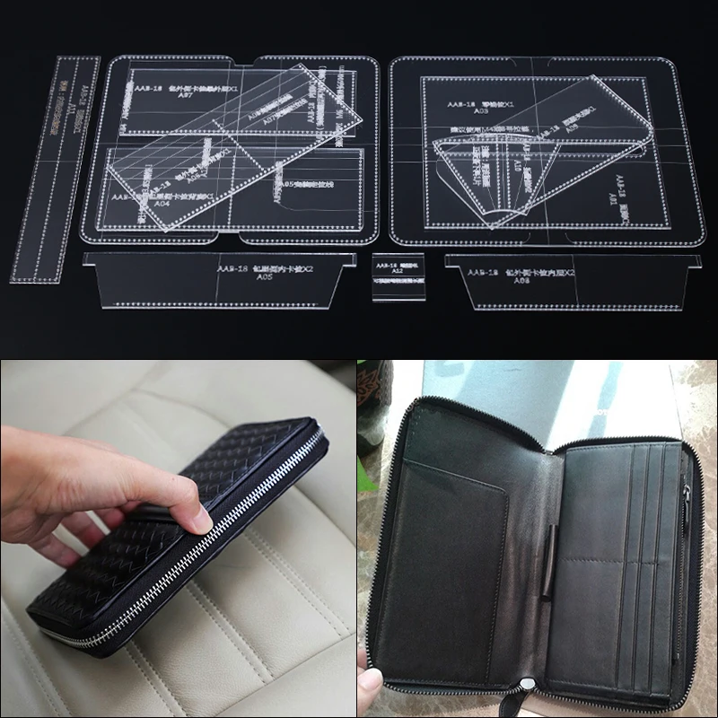 

Zaibu long wallet money clip clutch bag paper grid sample acrylic template diy handmade leather pattern drawing paper