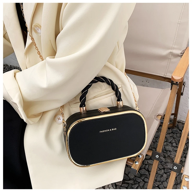 Premium Hundred Oval Box Chain Bag Girls Mini Fashion Simple Handbag Ladies Lock Crossbody Bag Shoulder Bag