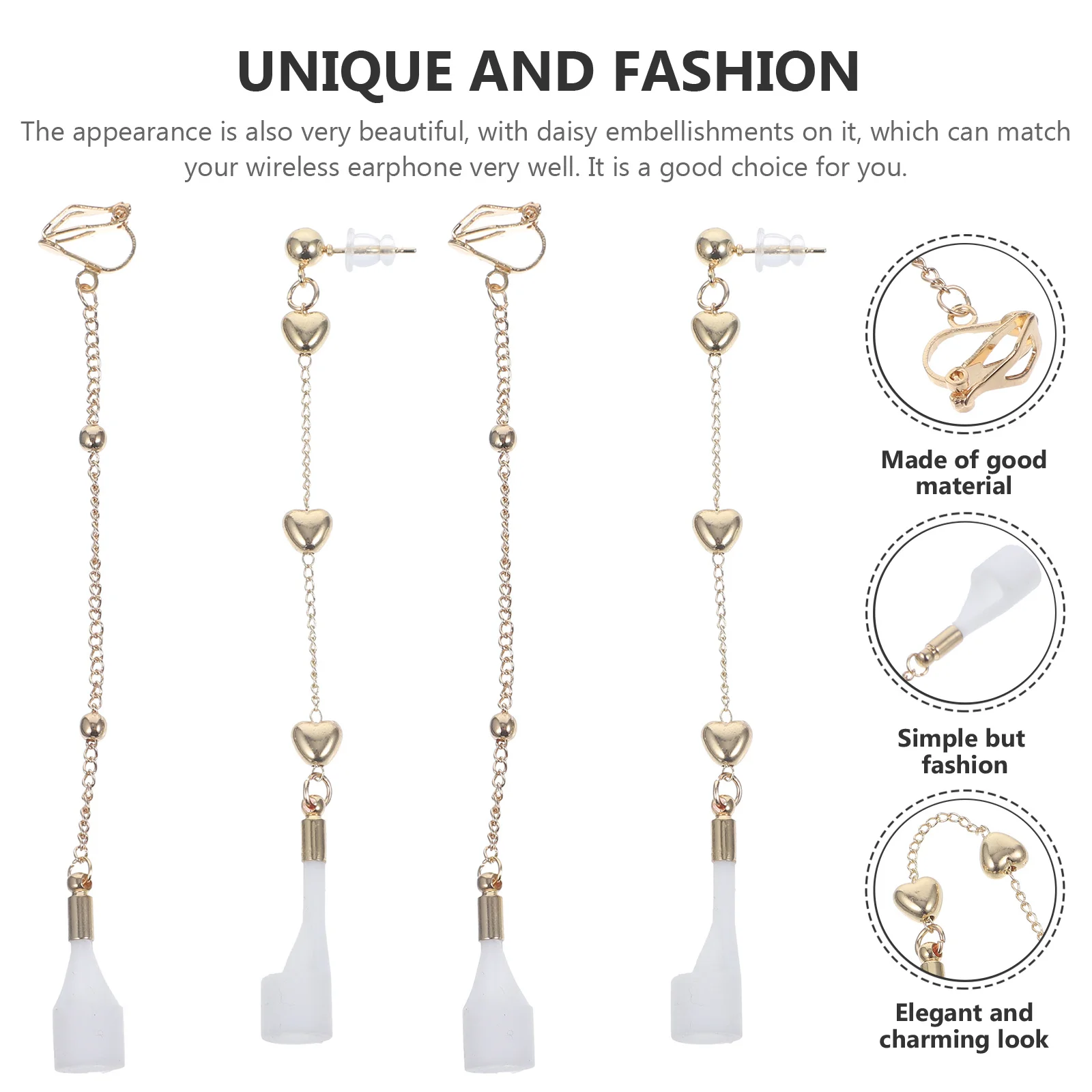 

2Pairs Wireless Earphone Anti Lost Chain Holder Creative Ear Clips Strap for Running Gym School Office Casual Earbud Earrings