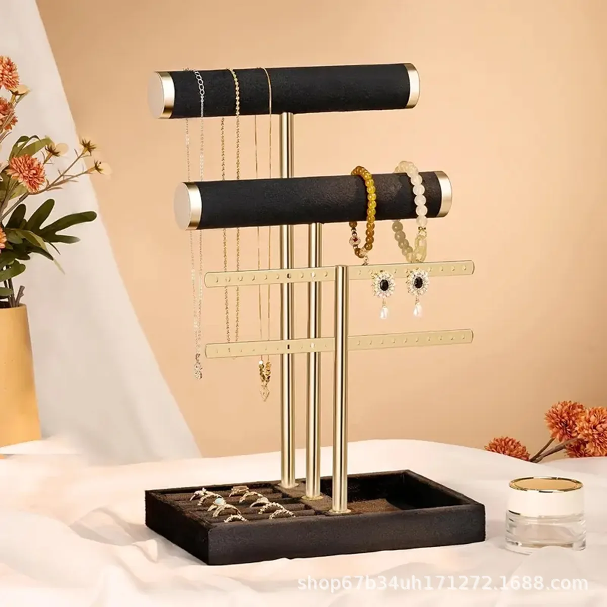 Three layer jewelry display rack, necklace bracelet storage rack, high-end jewelry display prop jewelry rack