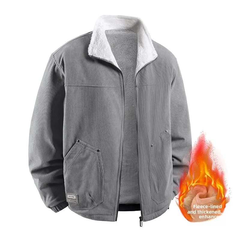 

Мужская утепленная ветрозащитная теплая вельветовая куртка с флисовой подкладкой, воротником-стойкой и меховым воротником, зимняя верхняя одежда, приталенный крой, длинный рукав