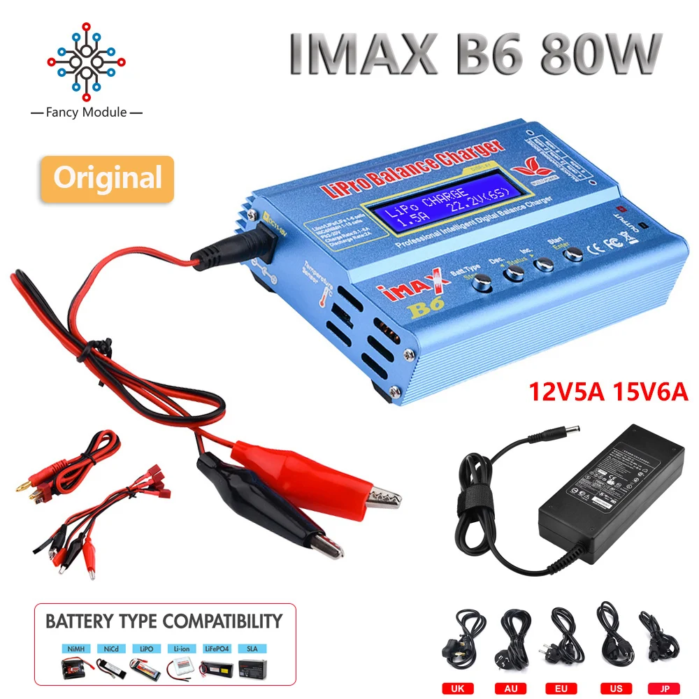 80W IMAXB6 Digital RC Lipo NiMh Battery Balance Charger AC Power 12V 5A Adapter Li-Fe/Li-lon/Ni-Cd/PB Battery Charger for Rc Car