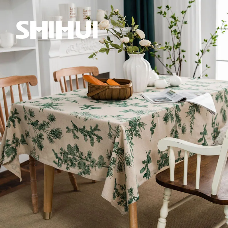 American Style Tablecloth For Table Pine Con Cotton Linen Print Christmas Table Cloth Dining Room Fabric Rectangular Table Cover