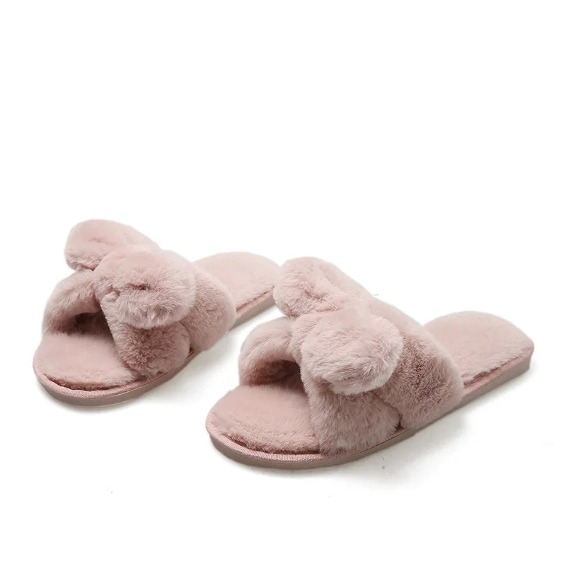 Women Fashion Bowknot Warm Slippers Casual Pure Color Comfortable Indoor Fashion Home Slippers Plush Cotton Indoor Slippers