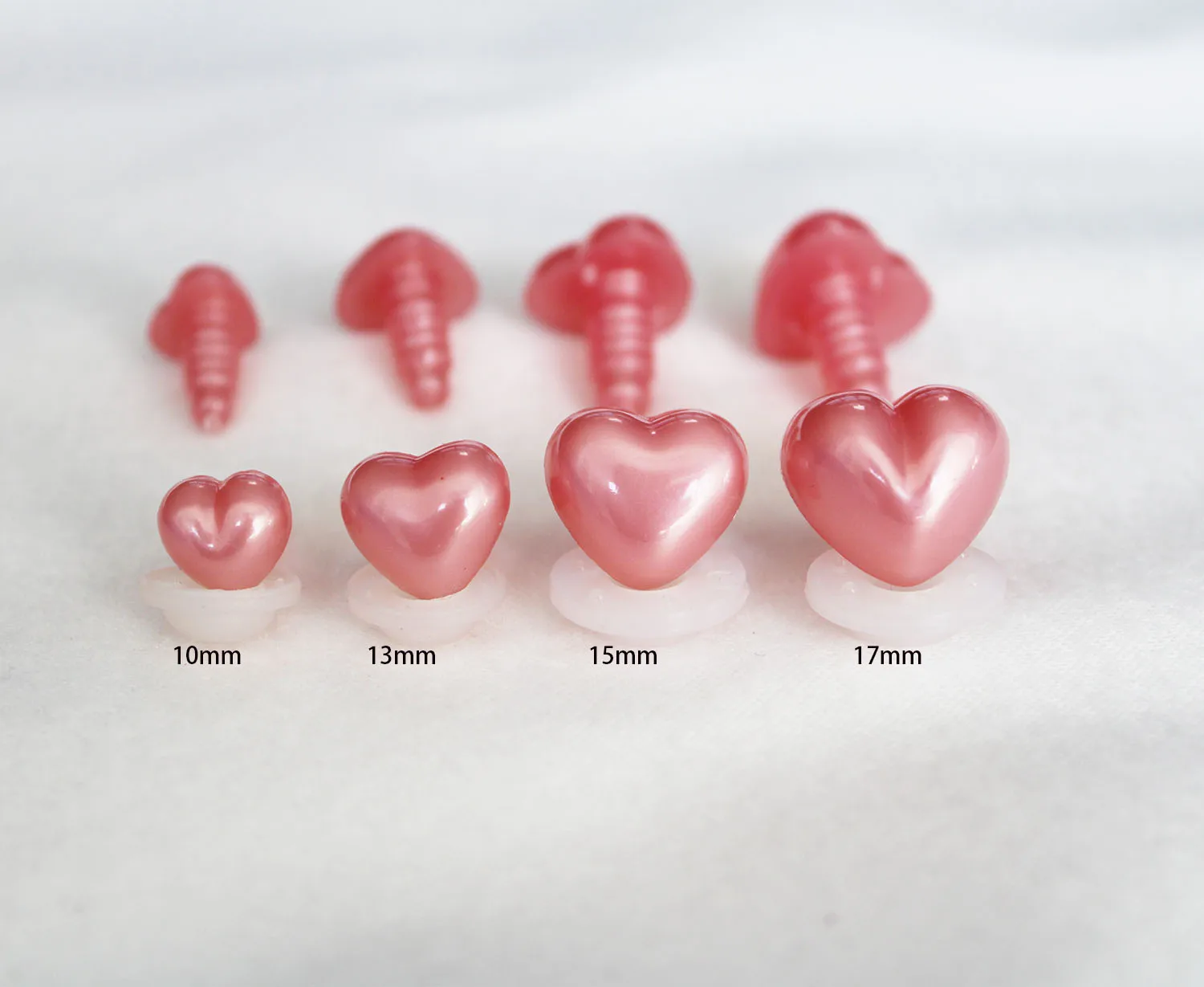 Nuevo Producto, 40 Uds., 10mm, 13mm, 15mm, 17mm, nariz de juguete de seguridad de plástico con forma de corazón rosa con arandela para accesorios de muñecas diy