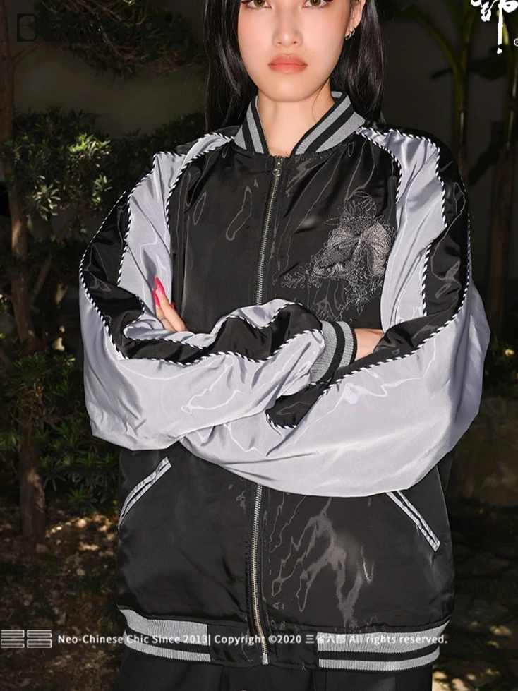 

High Street Trendy Baseball Jackets Autumn New Vintage Heavy Embroidery Floral Patchwork Loose Casual Jacket Men Clothing