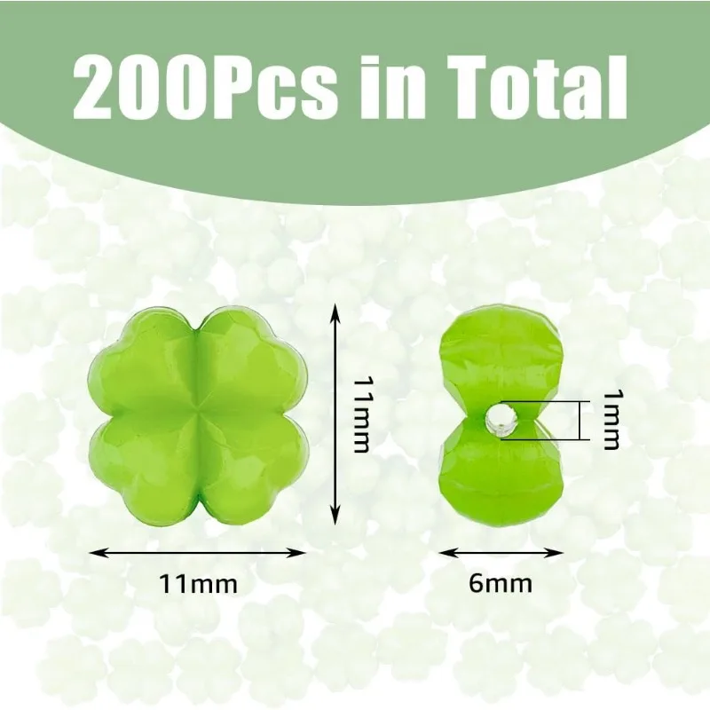 200Pcs Clover Bead Faceted Acrylic Clover Beads St. Patrick\'s Day Shamrock Opaque Acrylic Beads Small Four Leaf Clover Beads
