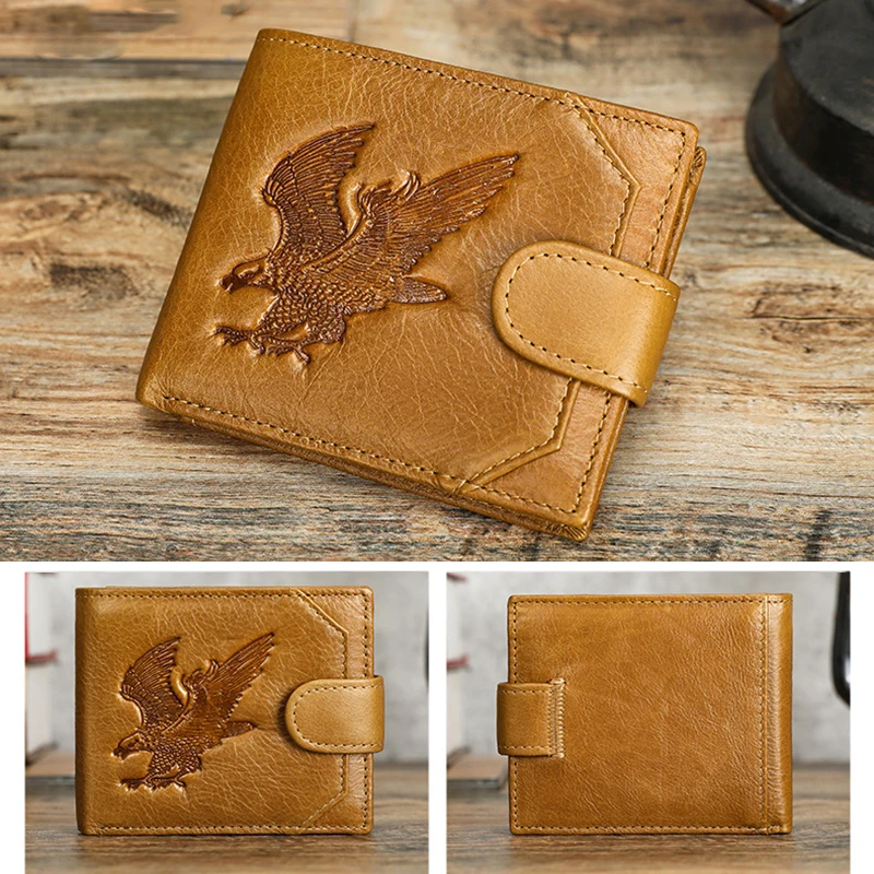 Short Genuine Leather Wallet for Men, Top Layer Cowhide Multi Card Slots Purse, Multifunctional Male Coin Purse Money Clip