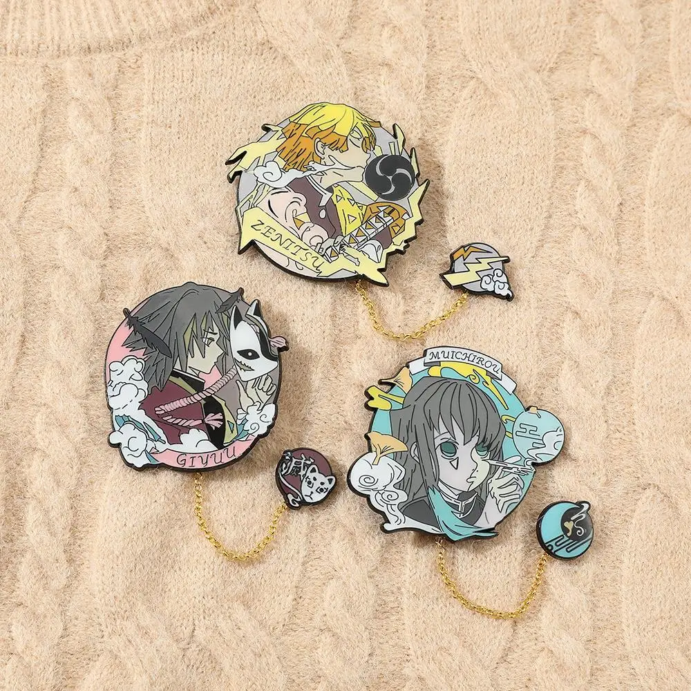 Anime Demon Slayer Kimetsu No Yaiba Brooch Agatsuma Zenitsu Hashibira Inosuke Enamel Lapel Pin Pendant Badge Brooch Accessories