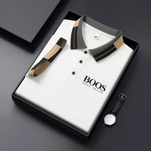 Imagen 2 del producto Nueva camisa polo de rejilla a rayas de manga corta bordada para hombre, ropa transpirable de moda informal de negocios, moda juvenil,