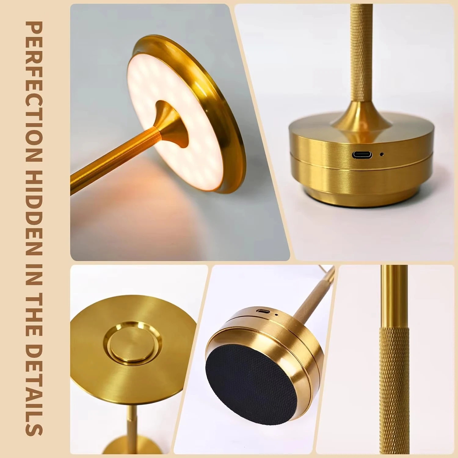 Aluminiumlegierung, einfache dekorative Lampe, LED-Nachtlicht, stufenlos dimmbar, Atmosphäre, Retro, tragbar, wiederaufladbar, Touch-Schreibtischlampe