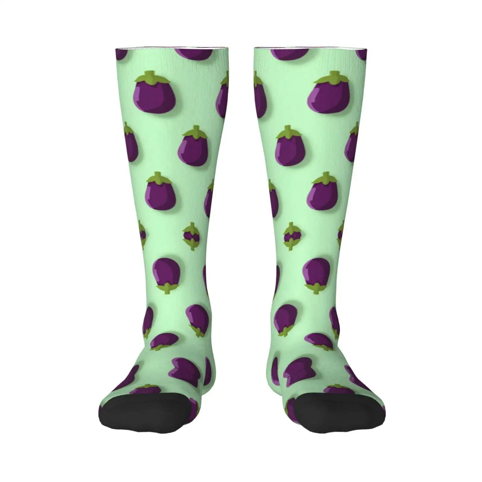 Women's Knee High Socks Purple Eggplant Print Outdoor Casual Tube Socks