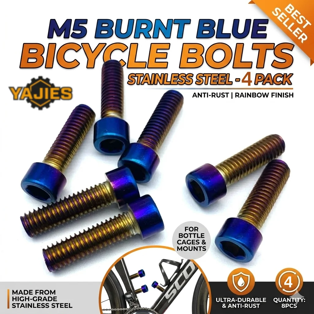 4Stk M5 Fahrrad Flaschenhalter Schrauben Edelstahl Burnt Blue Sechskantschrauben Rostfrei MTB Rennrad Teile Regenbogen