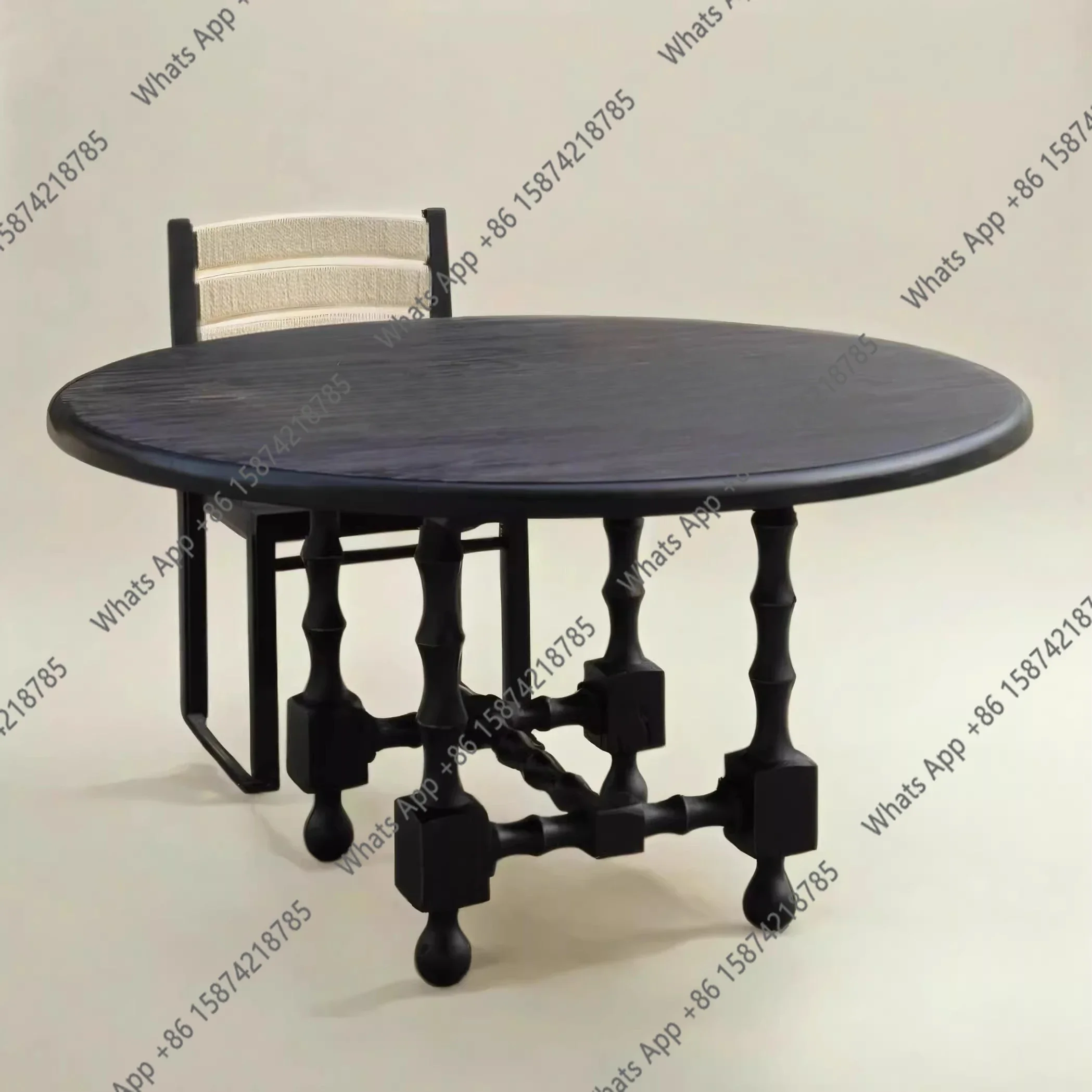 

PC Medium-style solid wood round table home small apartment retro round simple living room Nanyang style dining table