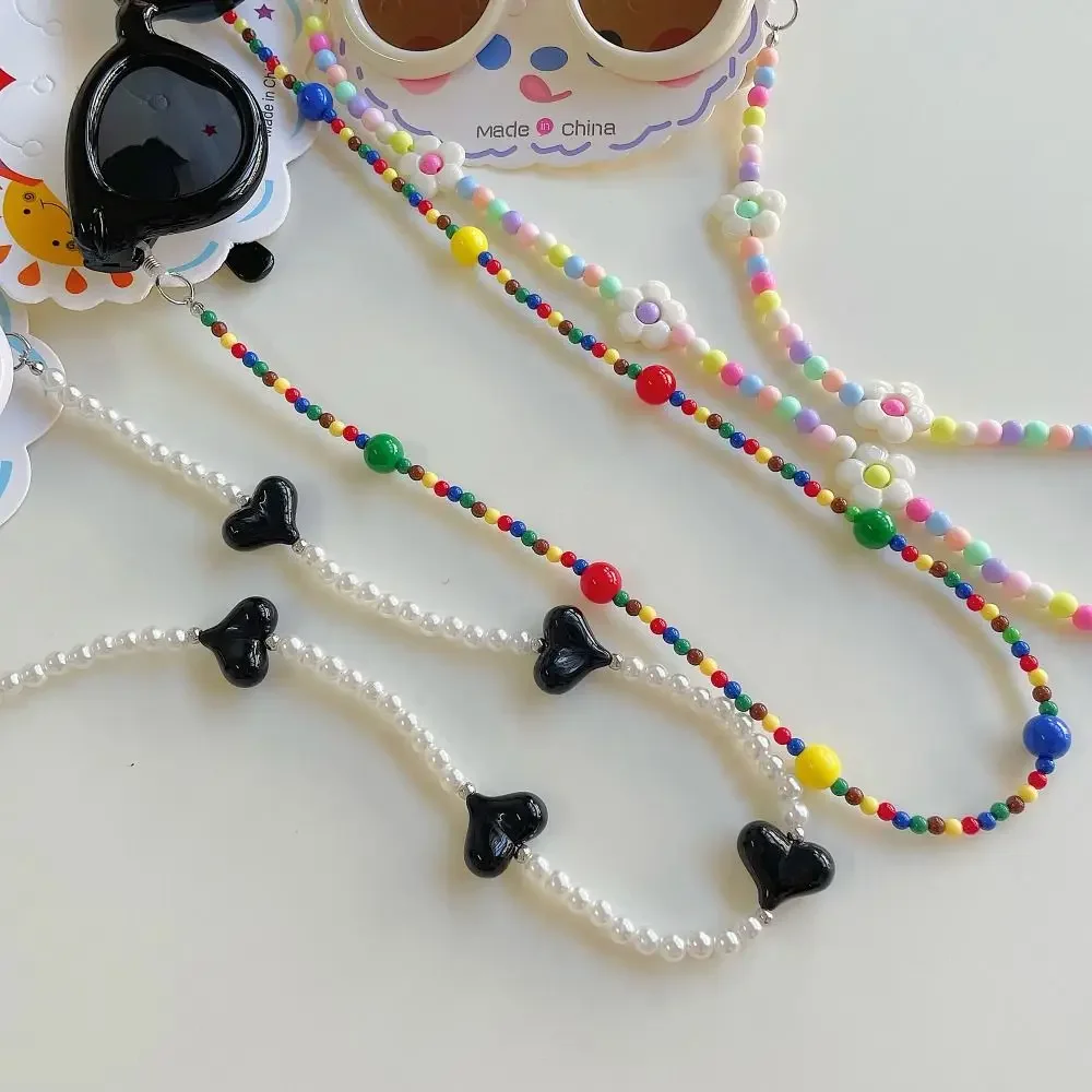 2Pcs/Set Spring Summer Cat Eye Sunglasses Kawaii Outdoor Sunscreen Eyeglasses with Eyeglass Chains Beach Sun Glasses