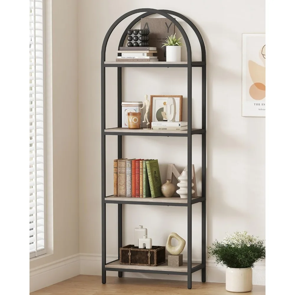 Bookshelf 4 Tier Arched Bookcase, 71.3