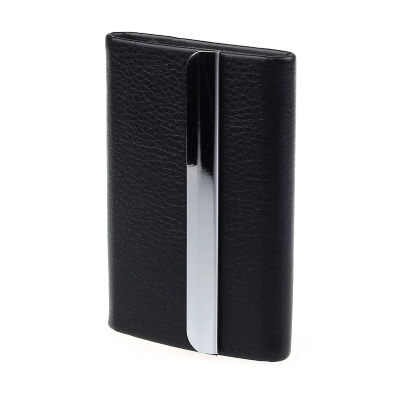Leather Metal Business Card Holder Slim Credit Card Case Portable Pocket Id Card Organizer Durable Magnetic Closure Professional